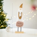 32cm Santa gnome wooden desk ornament with white felt body and pink knit base detail - Wooden Ornament-Felt Santa B (32cm)