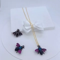 Detailed view of insect pendant necklace with colorful zircon stones in a gift box - #6 (Single Pendant - Colorful Bee)