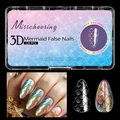 Detail der 3D-Meerjungfrauen-Skalen auf Soft-Gel-Mandel-Nagelspitzen mit schillerndem Glanz - Fischschuppen-Nagelbox 01 (120 Stück)