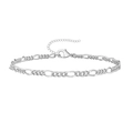 Polished silver Figaro chain bracelet with adjustable lobster clasp on white background - Figaro Chain Style / Silver Style 4