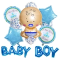 Blue and gold Baby Boy balloon set with A New Little Prince foil star and round designs - Baby Boy Blue Style 2