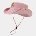Detailed pink cotton sun hat featuring sunflower embroidery and adjustable chin strap - Light Pink
