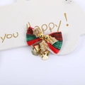 Christmas bow ornament with red and green plaid ribbon and golden bells for tree decoration - Plaid with Gold Leaves (Style 5)