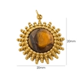 Golden sun pendant with tiger eye stone inlay, 20mm diameter, vintage stainless steel design - Tiger Eye