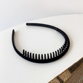 Classic black flocked anti-slip headband with fine teeth for women's hair styling - Black