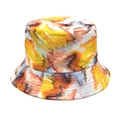Close-up of vibrant tie-dye bucket hat featuring yellow and blue abstract marble print - M (56-58cm) / Yellow Blue Tie-Dye (1#)