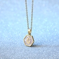 Gold titanium steel hexagonal necklace with white shell inlay and letter G pendant - Letter G