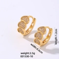 Gold plated hoop earrings with three vertical micro-paved white zircon heart charms - Gold With White Rhinestones
