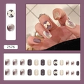 Press-on nails in purple and champagne gold with 3D white bow and star accents - Z576 Gentle Light Purple
