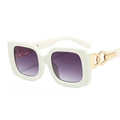 Chic square cream sunglasses with purple gradient lenses and gold chain link details - White Frame Gray Lens