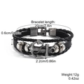 Black woven leather bracelet with vintage silver anchor charm and technical dimensions - Black Leather Anchor