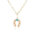 Detail of horseshoe pendant with pearls and colorful enamel on a gold chain - Red