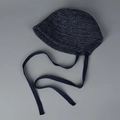 Close-up of deep blue knitted bucket hat texture and long knit straps on flat lay - M(56-58cm) / Navy Blue