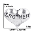 Silver heart charm with Brother engraving, 8mm x 10mm size, DIY modular bracelet piece - Silver Heart-BROTHER