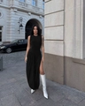 Elegant black sleeveless slim fit dress with side slit and gathered detail for women - S / Black