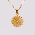 18K gold-plated stainless steel necklace featuring a letter K medallion with hammered texture - K (With Chain)