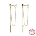 Elegant 925 sterling silver drop earrings with golden chain and cylinder pendant - Tassel Dangle / Gold (APE52-14K)