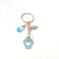 Baby bottle and foot charms keychain in blue enamel and golden metal finish - Style C / Blue