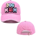 Cappellino da baseball rosa invecchiato con ricamo DOG MOM in ciniglia e cinturino regolabile - Taglia Unica (58cm Regolabile) / Rosa