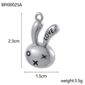 Macro view of rabbit shape pendant with LOVE engraving and detailed size marking - LOVE Rabbit-Silver