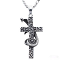 Pendente a croce in acciaio inox stile punk con cobra avvolto su una spessa catena a maglie - Color Acciaio (Senza Catena)