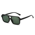 Lunettes de soleil carrées noires à double pont avec verres vert foncé de style rétro - Monture Noire Verres Vert Foncé