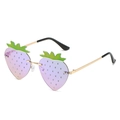 Lunettes de soleil fraise avec dégradé rose et branches en métal doré chic - Monture Dorée Verres Miroir Vert