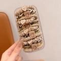 Elastic hair ties set in beige and brown colors with heart and smiley face charms - 20 Pcs Box Pack / 8# Khaki