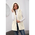 Women's stylish white hooded faux fur vest featuring soft plush material and sleeveless design - S / White