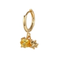 Detail of a gold rhinoceros earring featuring a faceted yellow teardrop gemstone charm - Yellow Rhino Style (EH00265)