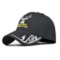 Black baseball cap featuring 3D deer embroidery and Hunters will do anything for a buck text - Adjustable / Black Reindeer