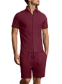 Ensemble été pour homme avec chemise manches courtes et short en jacquard bordeaux - S / Bordeaux