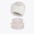 Winter warm knitted beanie hat and scarf set in cream white with fluffy faux fur trim - Beige