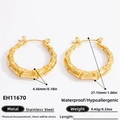 18k gold plated stainless steel bamboo hoop earrings for women, model EH11670 - EH11670-Bamboo Hoop