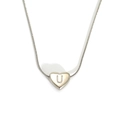 Minimalist stainless steel heart necklace with letter U pendant on snake chain - Letter U (S143S-U)