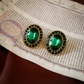 Vintage green crystal and pearl drop earrings with emerald-cut stones in gold finish - 18# Stud Earrings-Green Rhinestone Oval