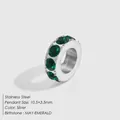 Stainless steel spacer bead set with faceted emerald green stones for DIY jewelry - May Green (MAY-EMERALD) / 10.5x3.5mm / Silver