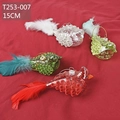 Set of four 15cm colored glass bird ornaments with glitter filling and real feather tails - Set 14 (4Pcs Xmas Theme Bird Pendants)