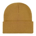 Classic warm mustard yellow knit beanie hat with ribbed cuff for winter fashion - One Size / Dark Brown