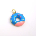 Blue donut pendant in gold-plated finish with colorful enamel sprinkles for DIY jewelry - Blue Donut Shape Pendant