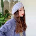 Sparkly sequin beret for women in white with colorful glitter for trendy autumn outfits - White