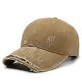 Vintage-Baseballkappe aus khakifarbenem Canvas mit ROCK PALM Stickerei und Rissen - Verstellbar / Khaki