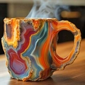 Taza de café artística de cristal mineral con texturas de ágata coloridas y borde de cristal - Taza Mineral-Rojo Volcán