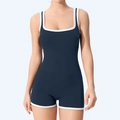 Tutina sportiva blu scuro con bordi bianchi a contrasto e trama a costine - S / Blu navy