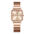 Elegant rose gold square watch for women with radiant sunray dial and metal link bracelet - Rose Gold Strap Gold Dial