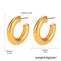 Macro view of chunky stainless steel hoop earrings with 18K gold PVD plating - Gold Earrings-Small(F1715)