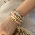 Fashionable beaded multilayer bracelet with pink beads, Eiffel Tower and Love heart charms - Apricot (5# Apricot)