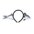 Funny gray fabric fish headband with realistic scales and black frame for costume fun - Salted Fish
