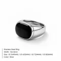Minimalist silver-tone stainless steel signet ring with oval black onyx stone inlay - US 5 / Black Signet Ring (YD25012) / Steel
