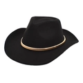 Classico cappello da cowboy in feltro di lana nero con elegante fascia decorativa in oro - M (56-58cm) / Nero